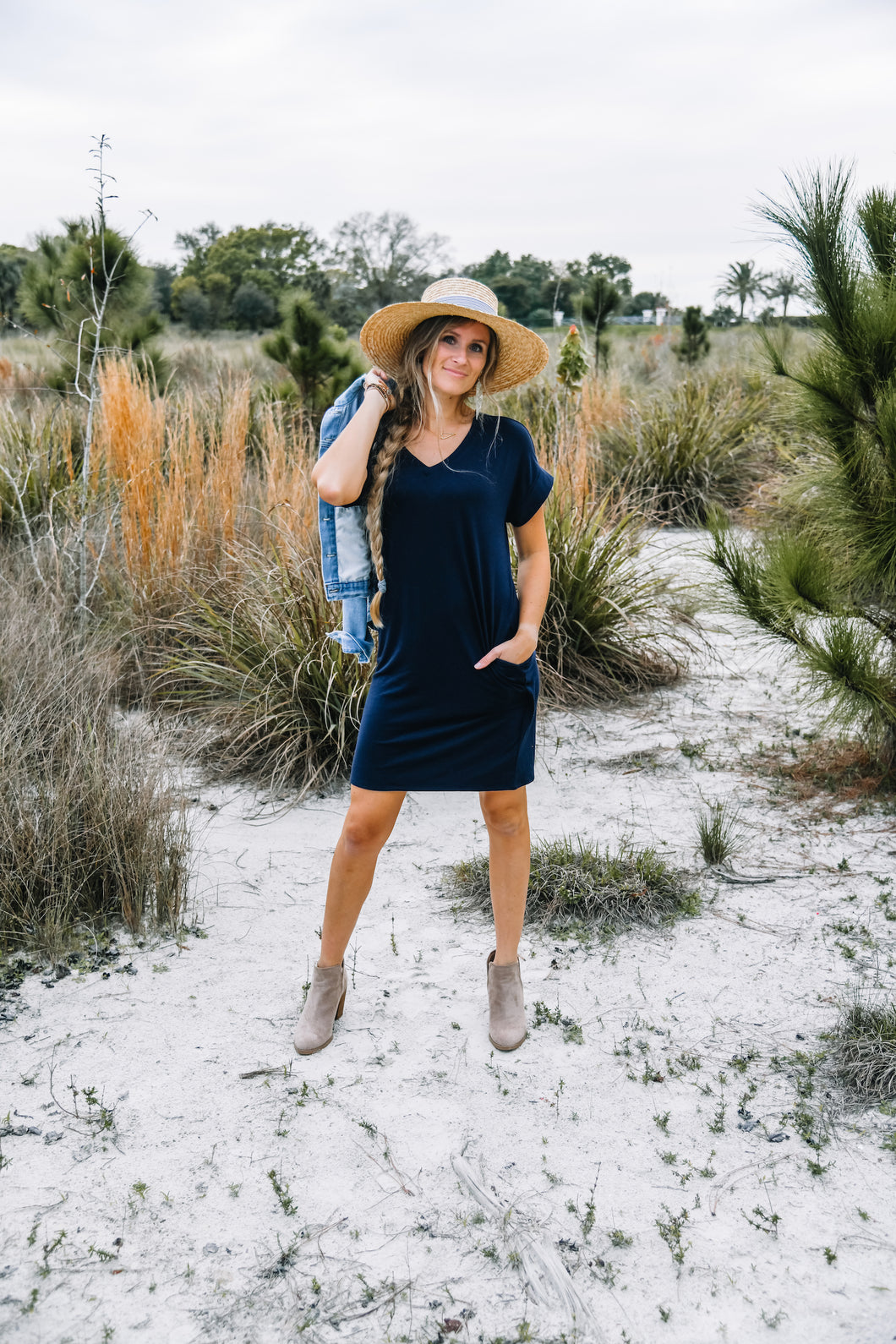 Navy V-Neck Dress